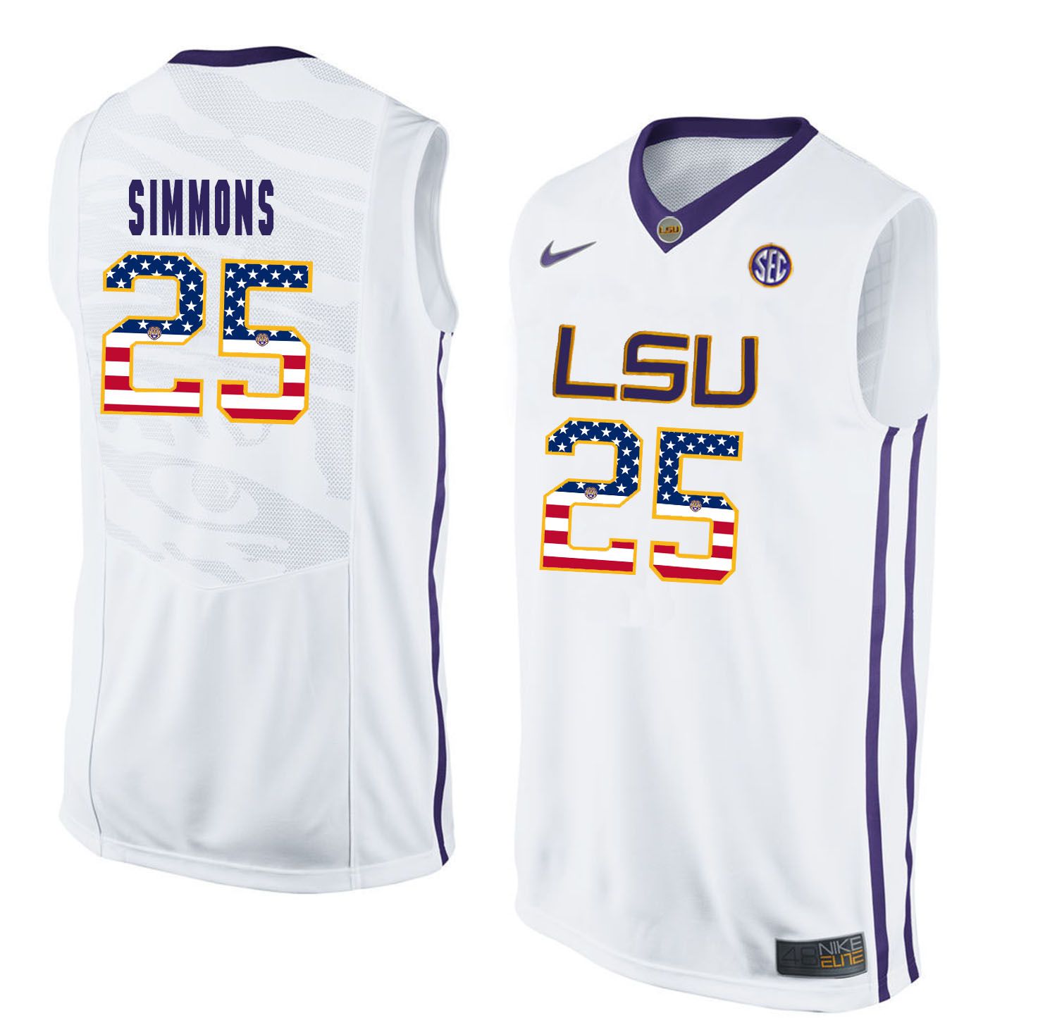 Men LSU Tigers #25 Simmons White Flag Customized NCAA Jerseys